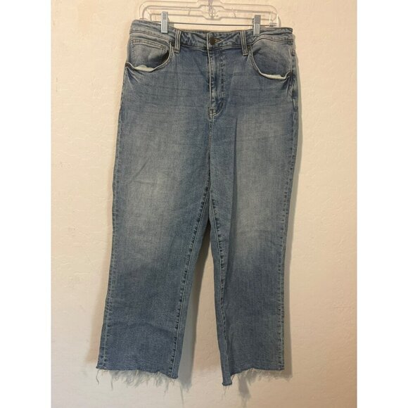 Oliver Logan Sz 34 Light Wash Frayed Hem Wide Leg Jeans Boho - Picture 2 of 11